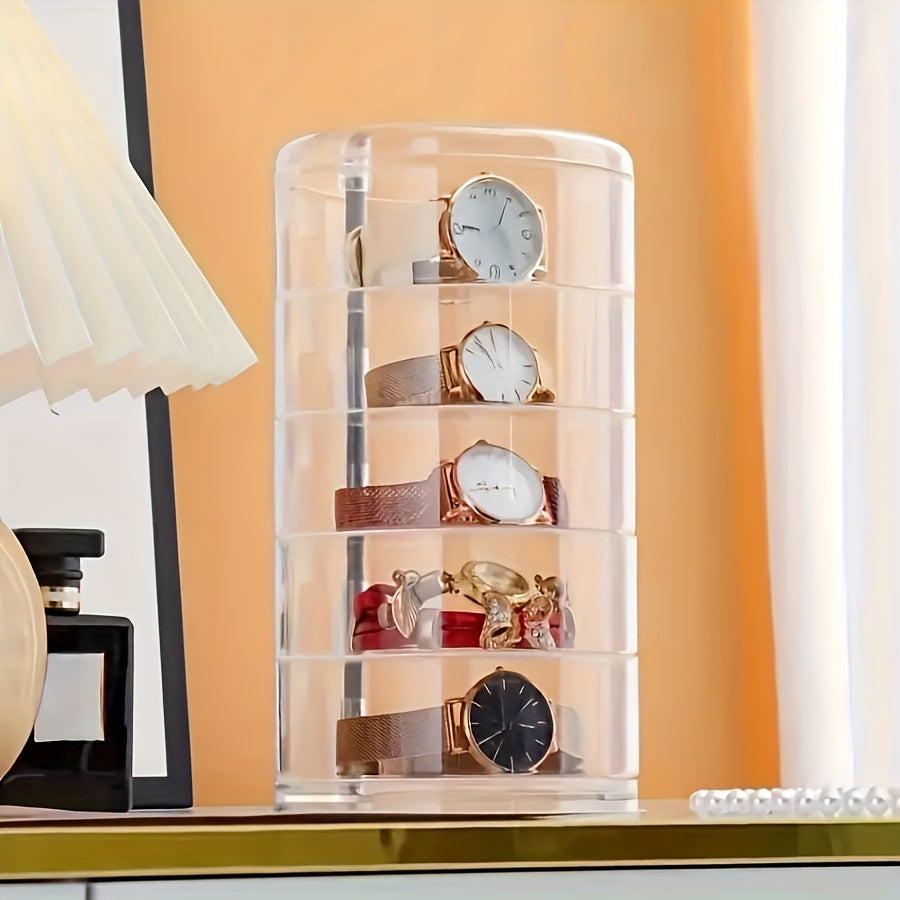 Organizador de cinturón giratorio con compartimentos ajustables, caja de almacenamiento apilable para accesorios