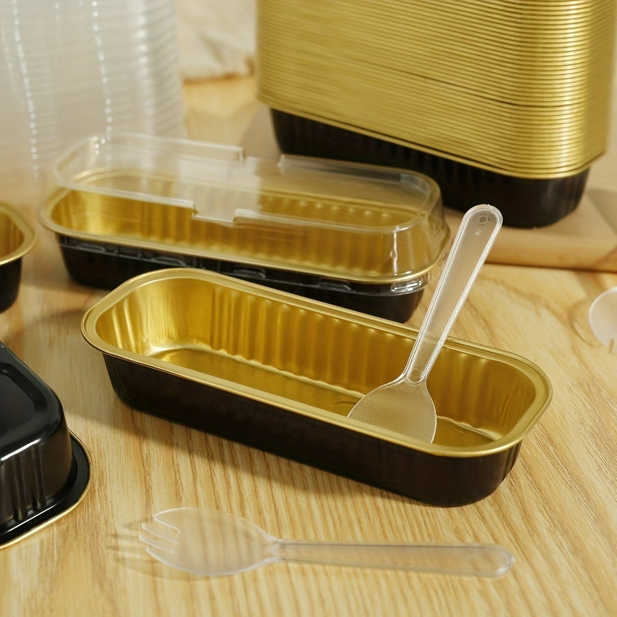 150 Pieces Mini Cake Pans with Lids and Spoons Non-Stick Aluminum Foil Baking Loaf Pans