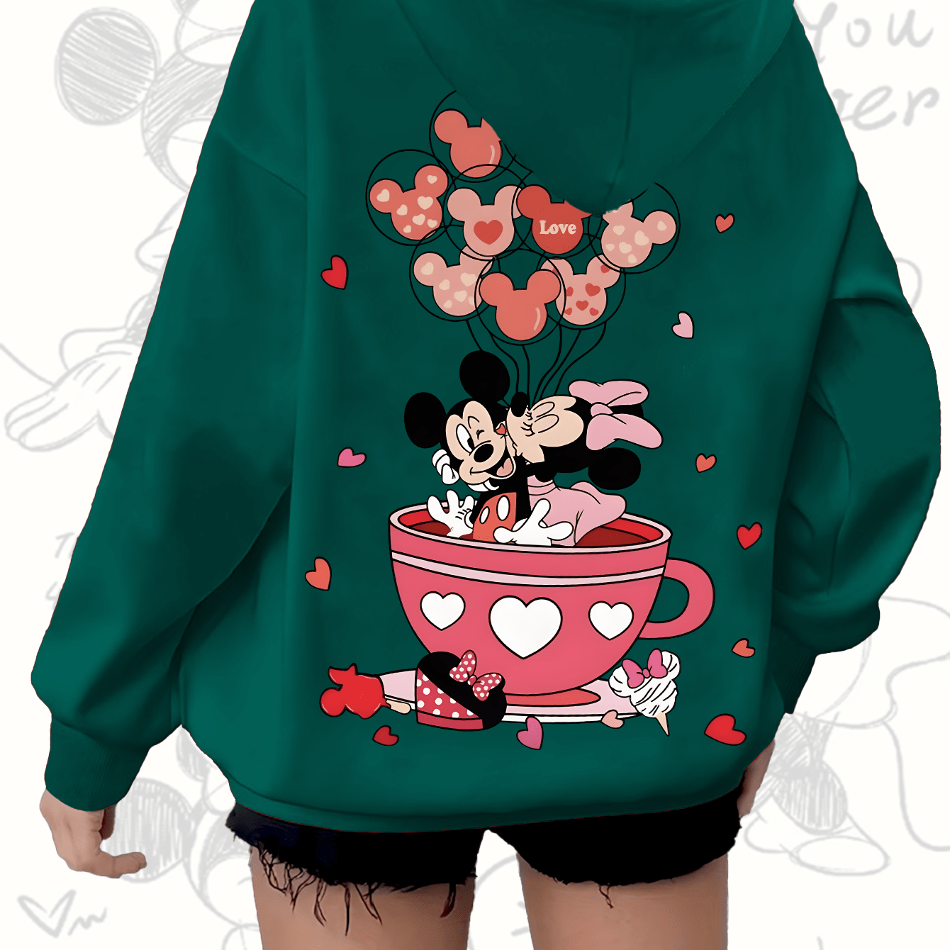 Women's Fleece-Lined Hooded Sweatshirt Cozy Winter Pullover with Cartoon Characters