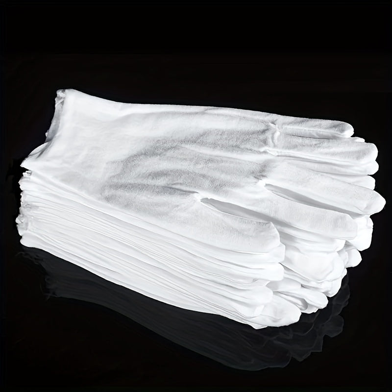 White Cotton Gloves 5 Pairs Breathable Stretchable for Cleaning Gardening Jewelry Spa