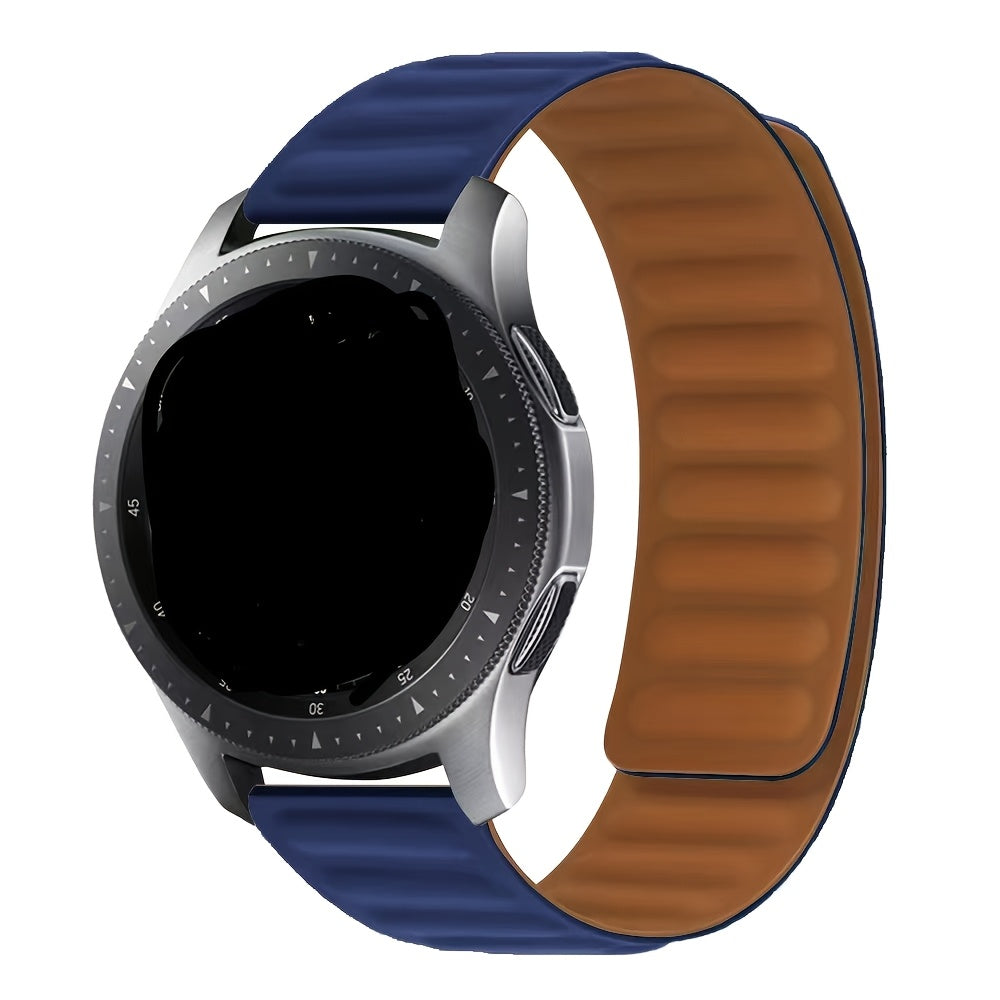 Silicone Watch Band with Magnetic Back Loop Water-Resistant 20mm-22mm Replacement Strap for Smartwatches with Deployant Clasp