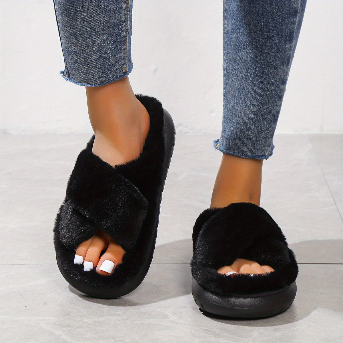 Women's Faux Fur Slippers with EVA Sole Indoor House Shoes