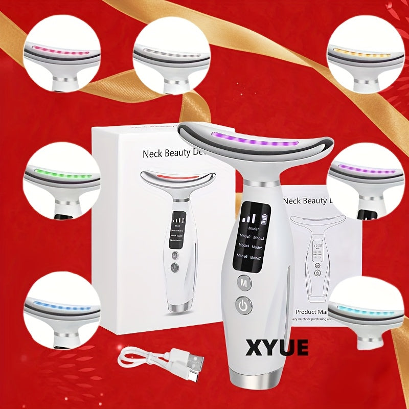 Qayta zaryadlanadigan LED yuz va bo'yin massajeri, 7 rang, raqamli ko'rsatkich, ergonomik dizayn va kollagenni oshiruvchi foydalari bilan.