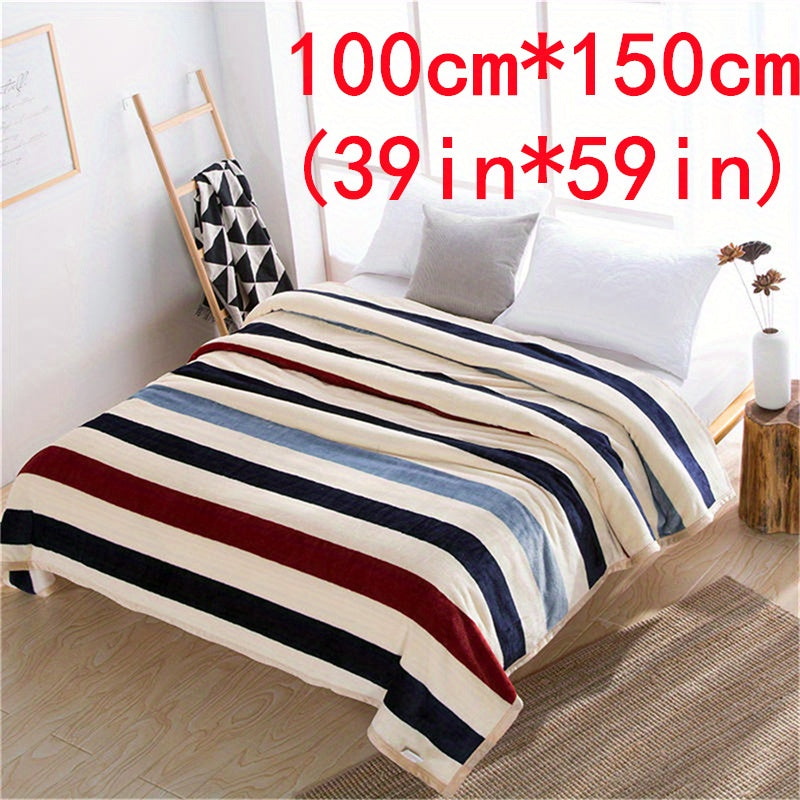 Manta de cama de franela con patrón a rayas para adultos y niños