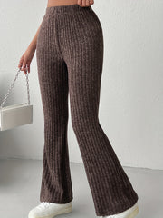 Pantalones de dormir acampanados de color sólido para mujer hechos de poliéster, rayón y elastano para todas las estaciones