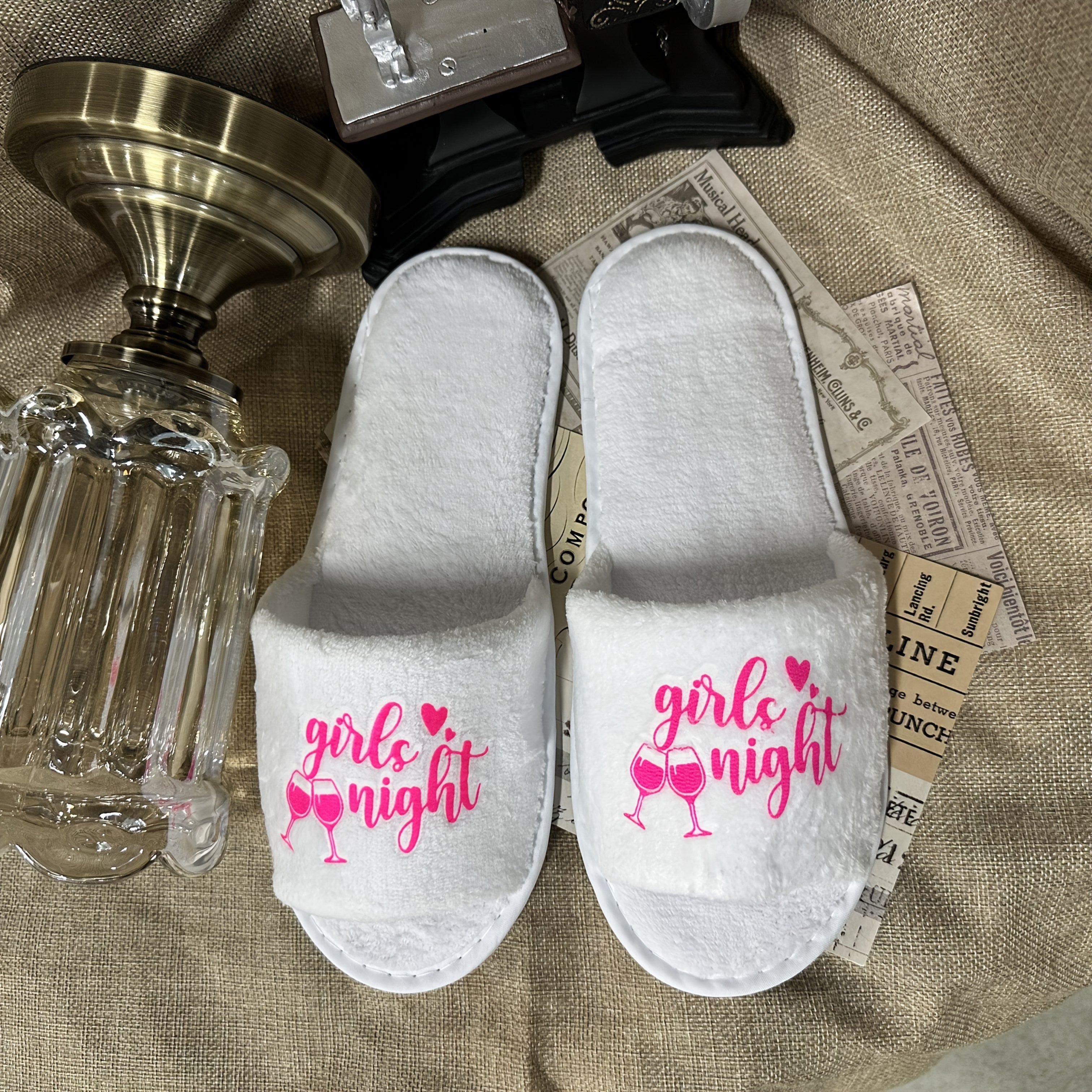 Women's Printed Open-Toe Slides Pink Glass Indoor Slippers Large