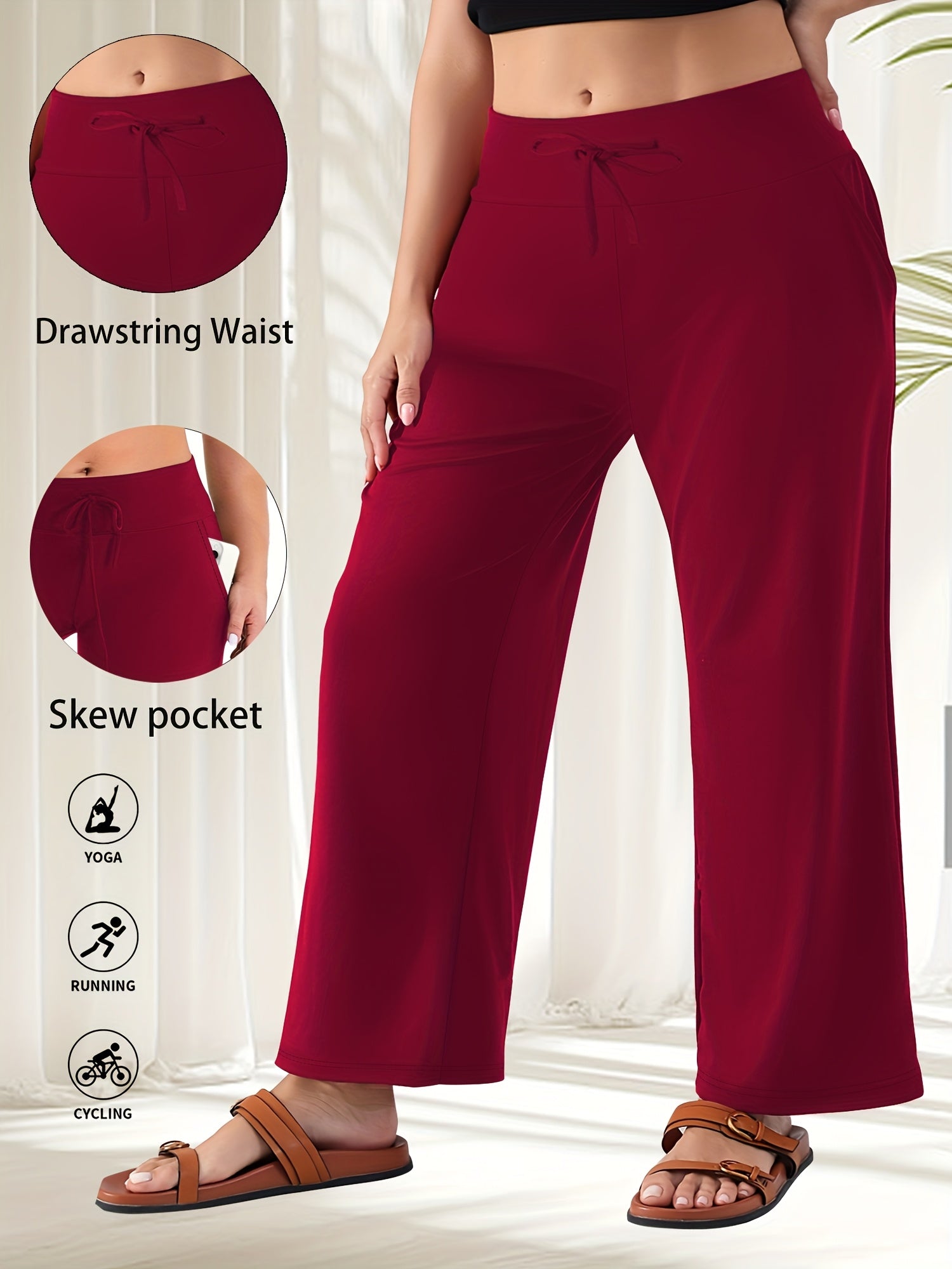 Plus Size Women's High-Stretch Wide Leg Yoga Pants with Pockets