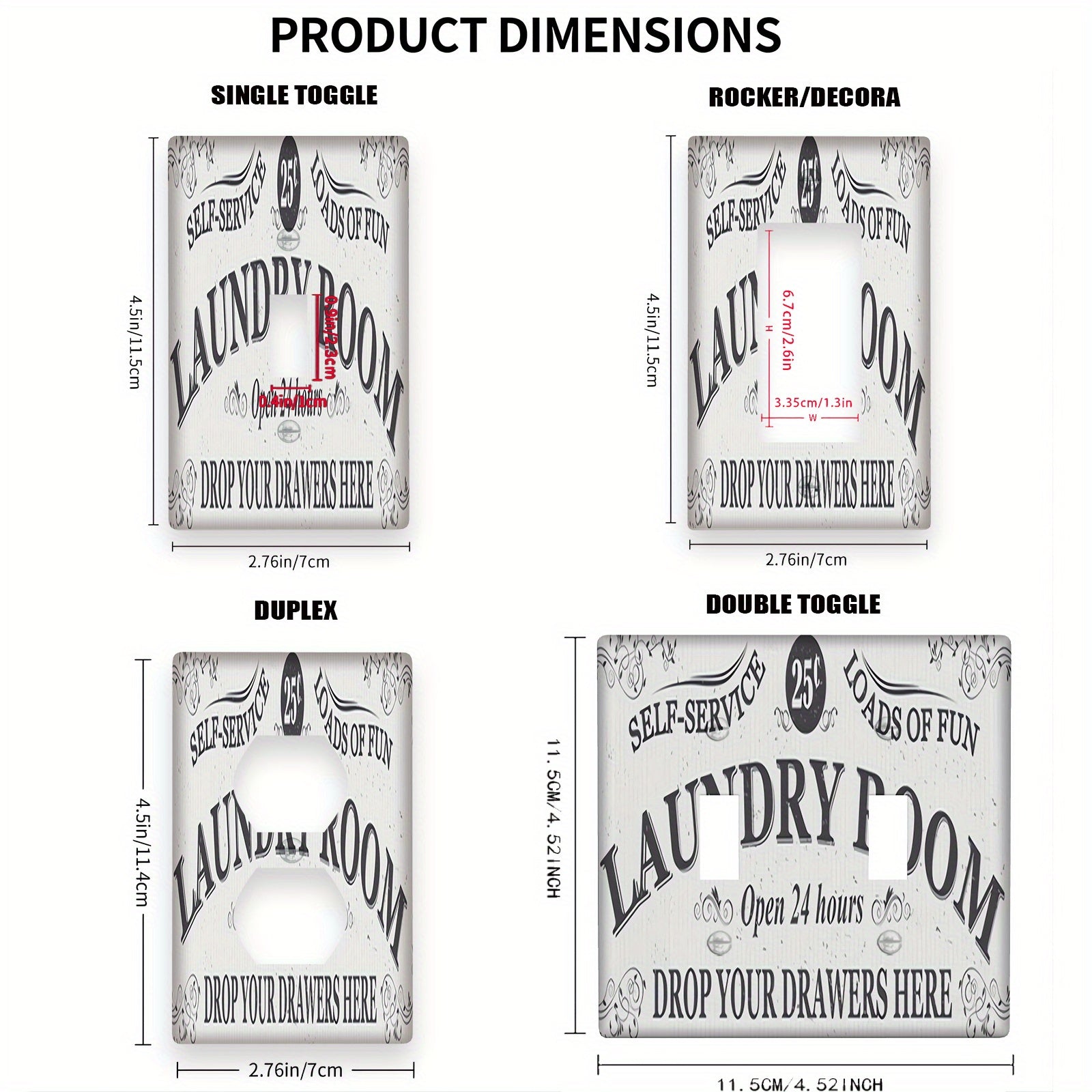 Vintage Laundry Room Wall Plate with Self-Service Design and Power Socket Cover Pack of 1