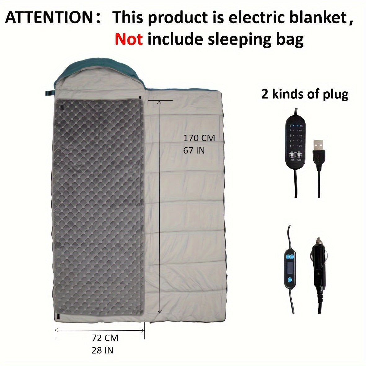 Electric Blanket for Sleeping Bag Crystal Velvet 5V 12V Washable Adjustable Temperature