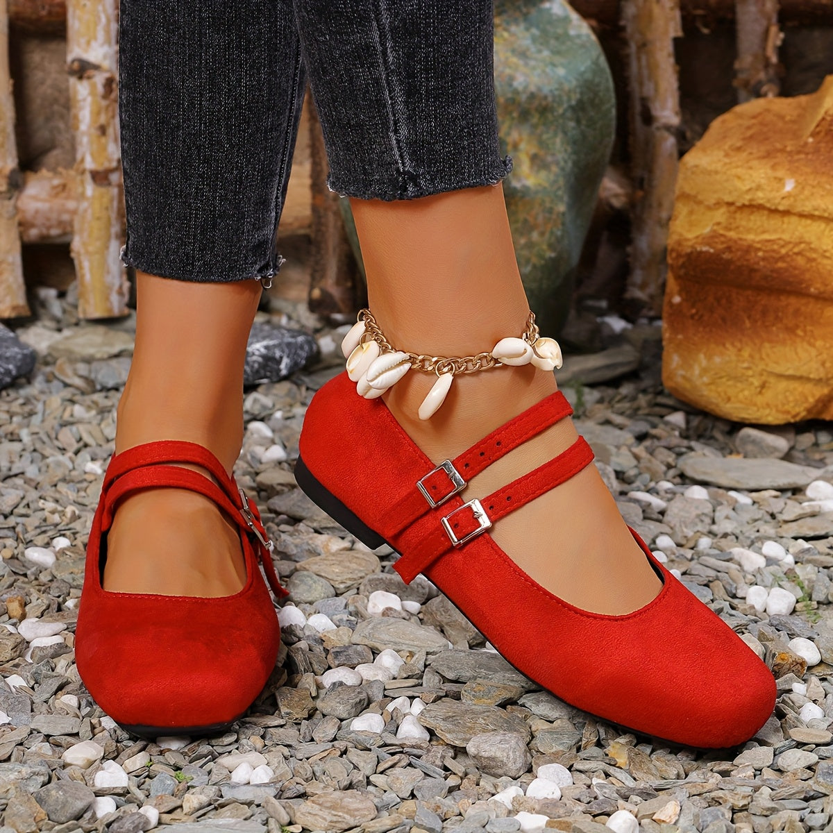 Women's Leopard Print Flats with Mary Jane Strap and Flat Sole