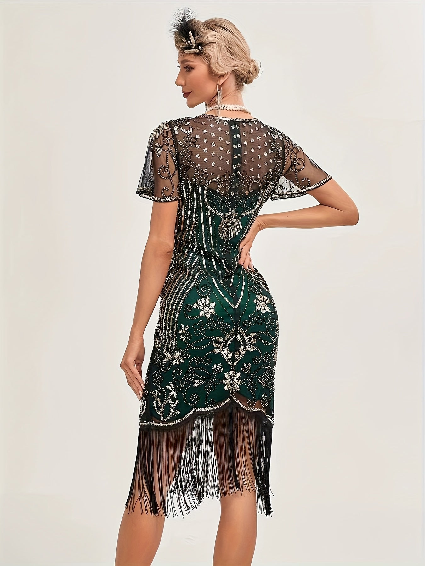 Women's 1920s Sequin Flapper Dress Beaded Embroidery Fringe Party Gown