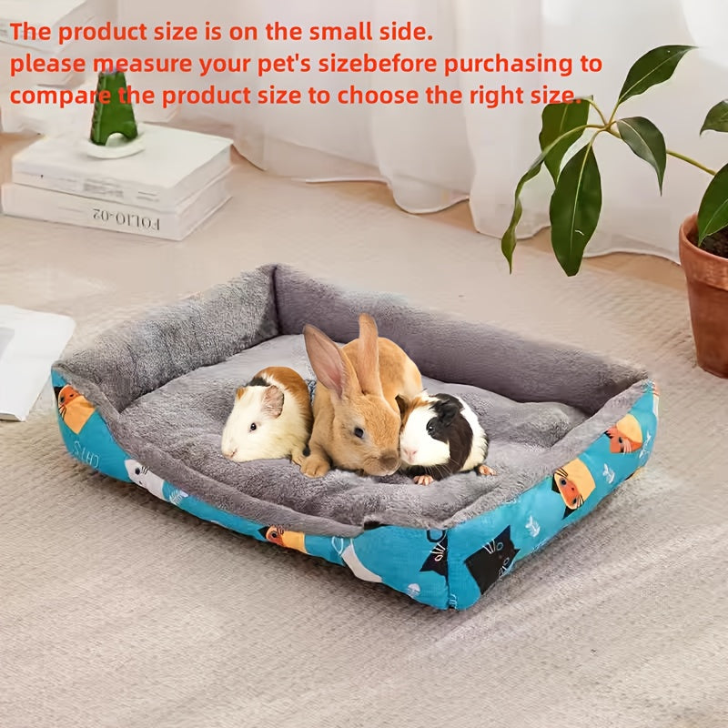 Rectangle Pet Bed for Small Dogs Blue Cartoon Design Soft Polyester Fiber Fill