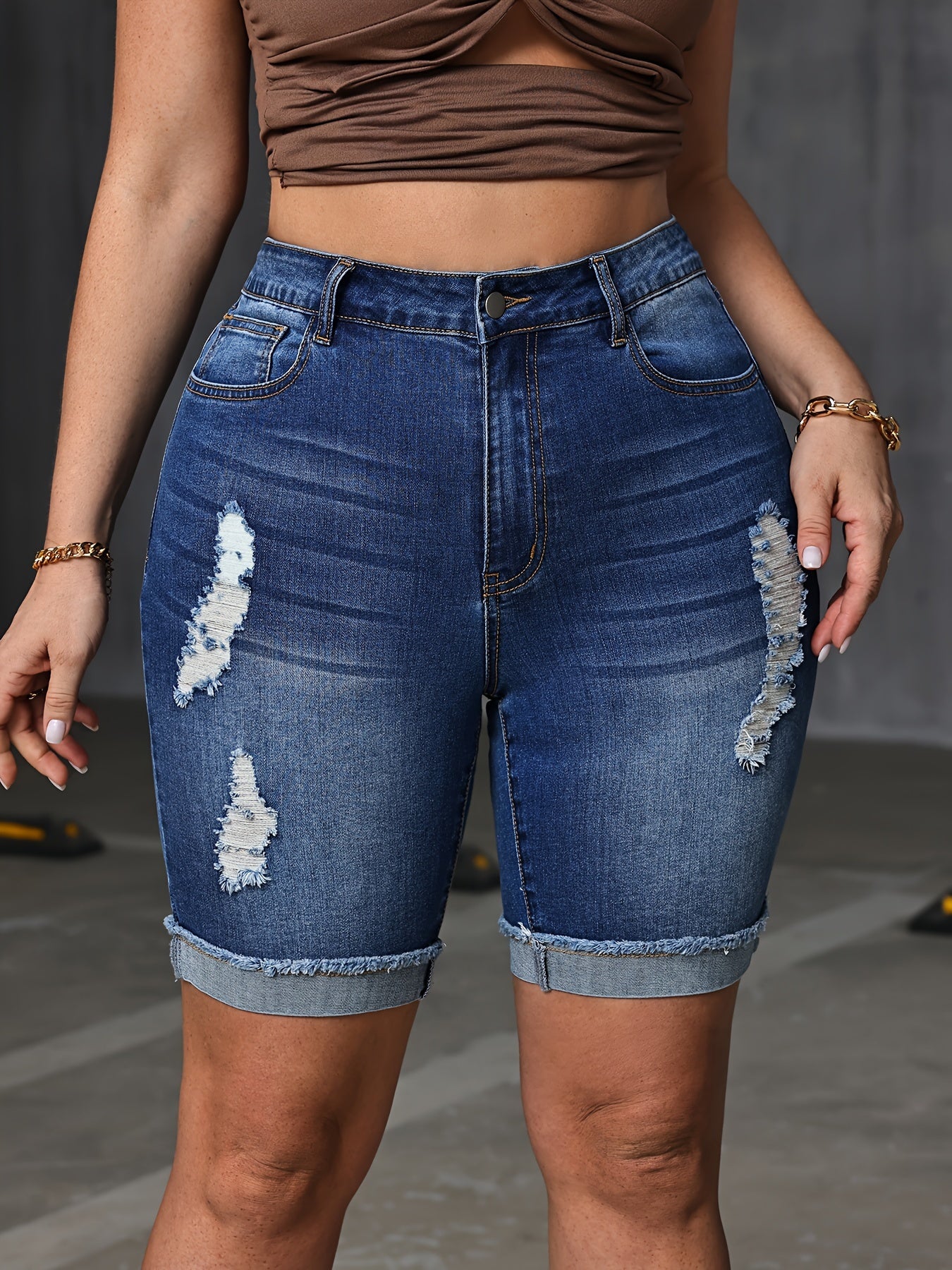 Girls Denim Shorts With Whisker Cut Style Blue Size 10