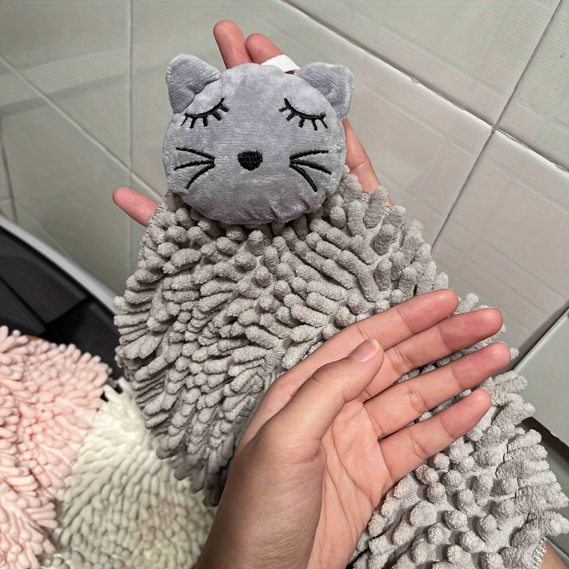 Chenille Bath Towel with Quick-Dry, Cartoon Design, Loop for Bathroom