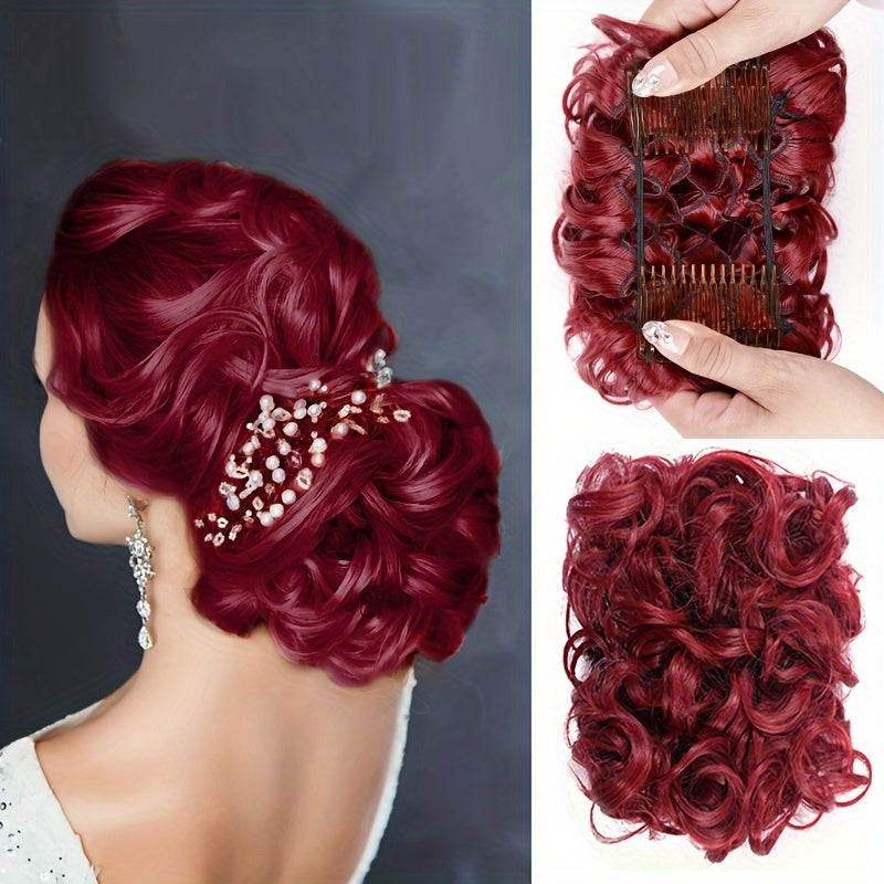 Women's Blonde Synthetic Messy Bun Hair Piece with Flowy Wavy Style