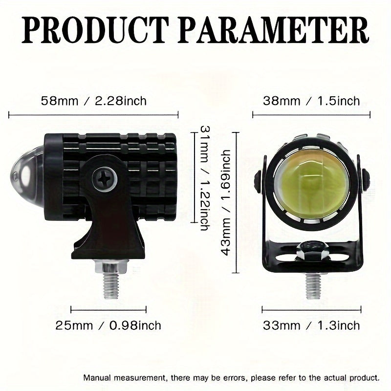2PCS Motorcycle LED Spotlights, Bright White, 12V Work Lights for Safety