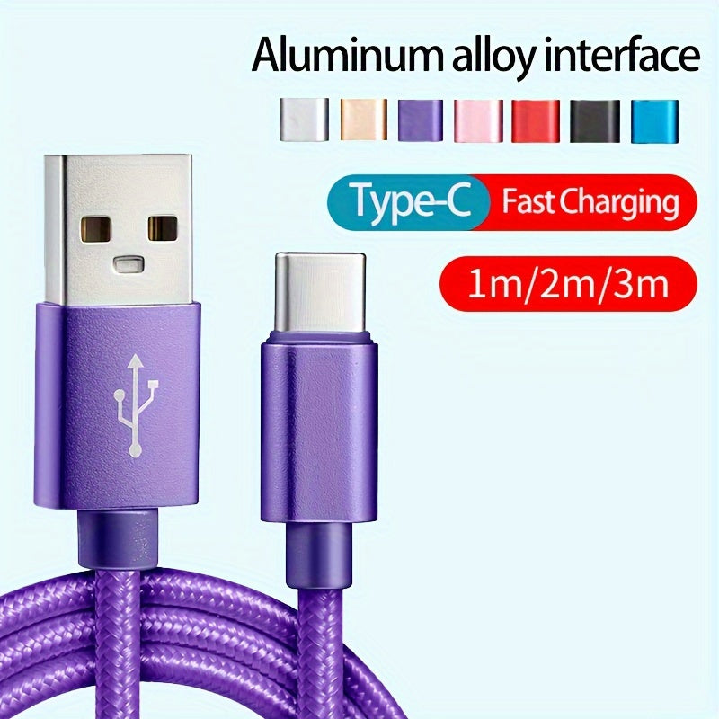 Fabric USB Type-C Charging Cable 1m 2m 3m Fast Data Sync Black Blue Red
