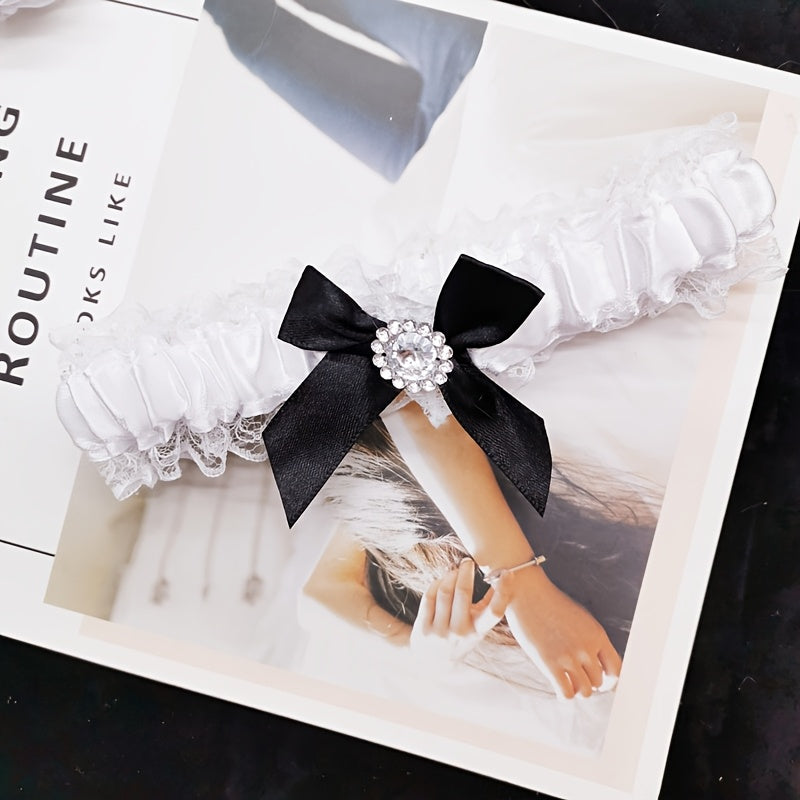 Lace Garter Belt with Mesh Bow for Wedding and Special Occasions