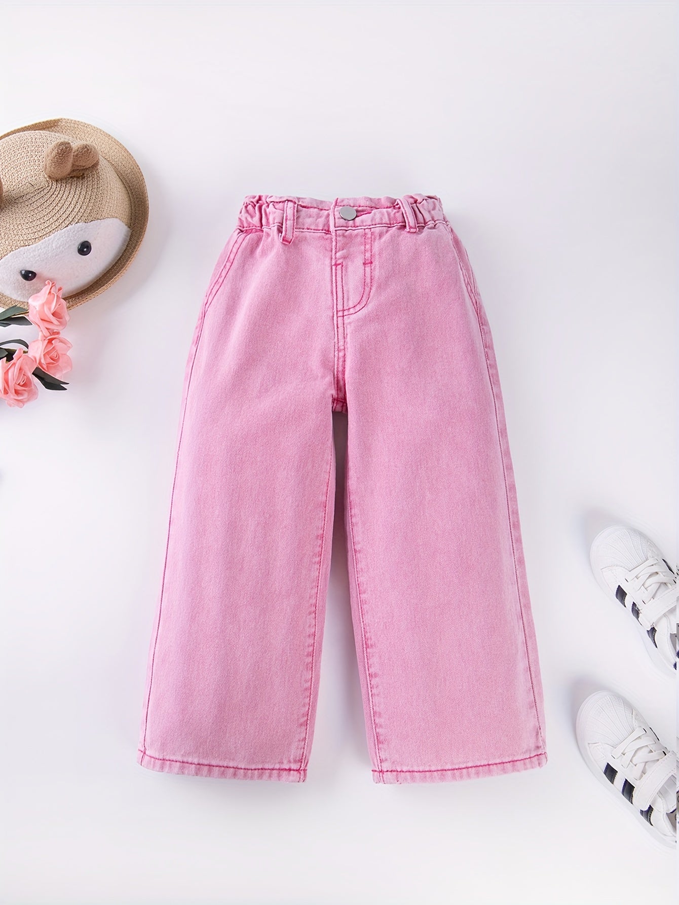 Девочки широкие джинсы с широкими штанинами повседневные свободные однотонные весна-лето-осень