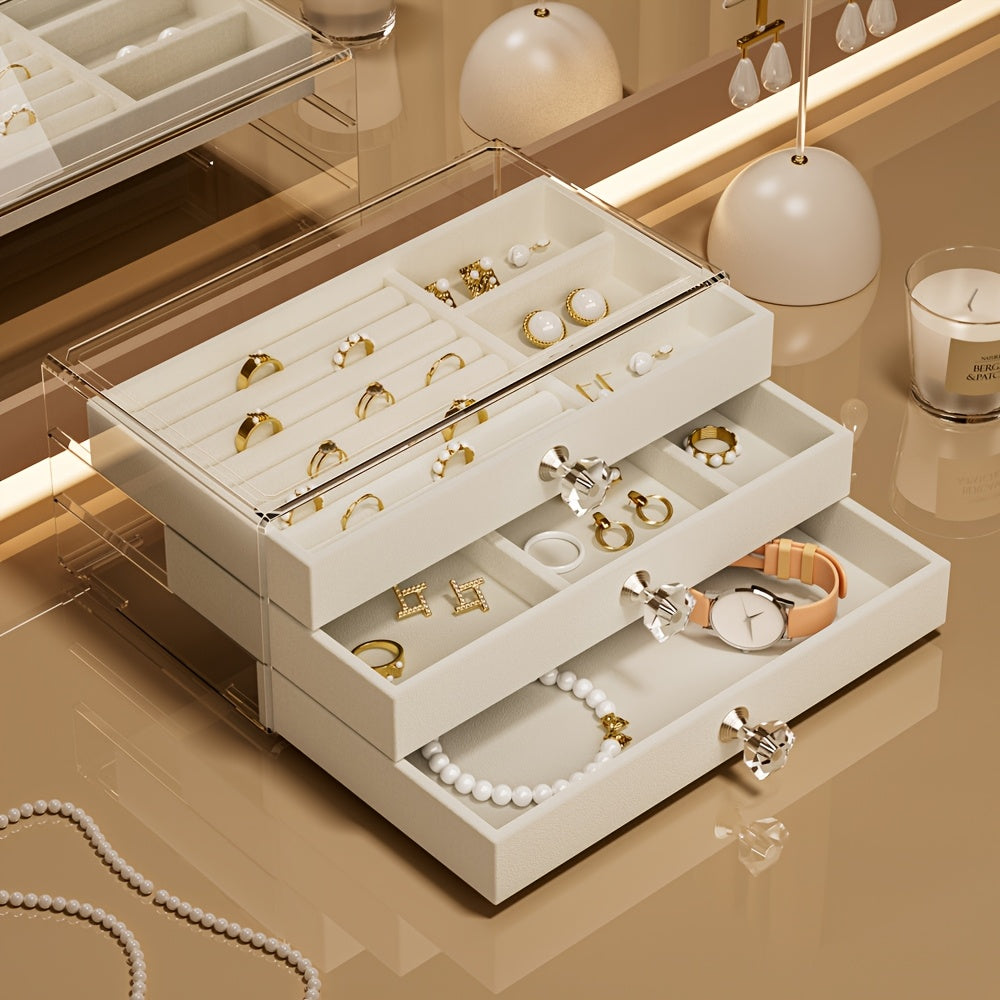 Velvet Jewelry Organizer with 5 Tiers Drawer Storage for Rings Earrings Necklaces and Bracelets