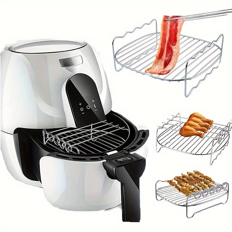 Stainless Steel Air Fryer Racks with Dual Layer Skewer Holder, Dishwasher Safe