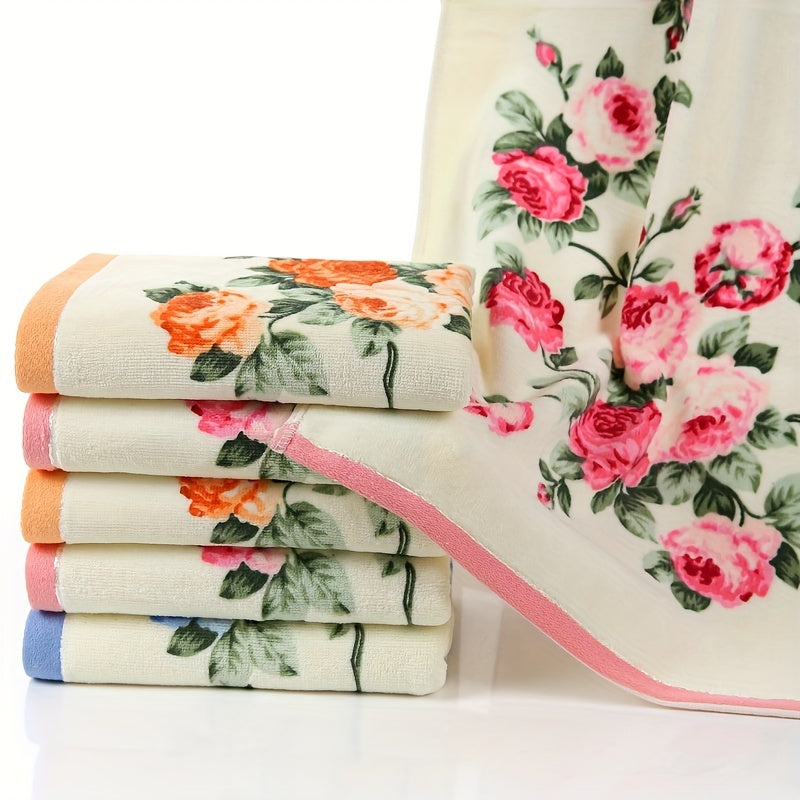 Cotton Flower Pattern Bath Towel Quick-Dry Hand and Bath Towel for Home Bathroom
