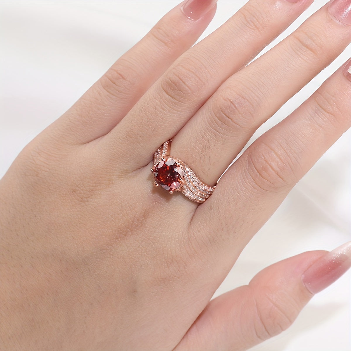 Red Moissanite Engagement Ring 3ct Sterling Silver Twisted Design Wedding Gift