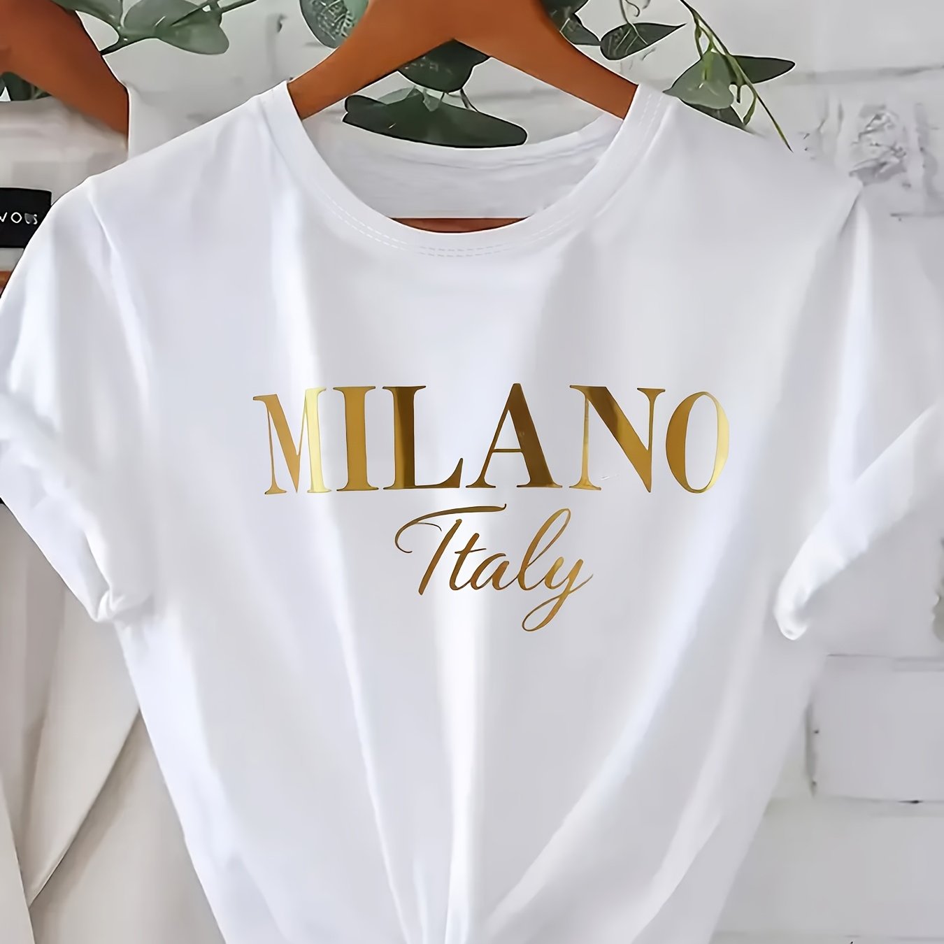 Women's Plus Size Golden Print Short Sleeve Crew Neck T-Shirt