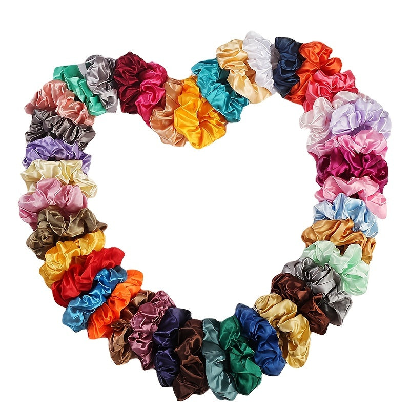 Set of 60 Satin Scrunchies for Women Hair Styling Solid Colors