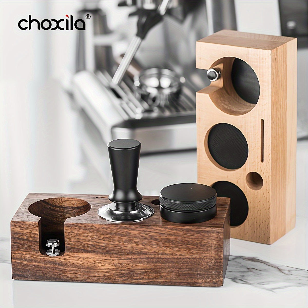 Soporte de compactación de café de madera 51/58mm en nogal o haya para accesorios de espresso