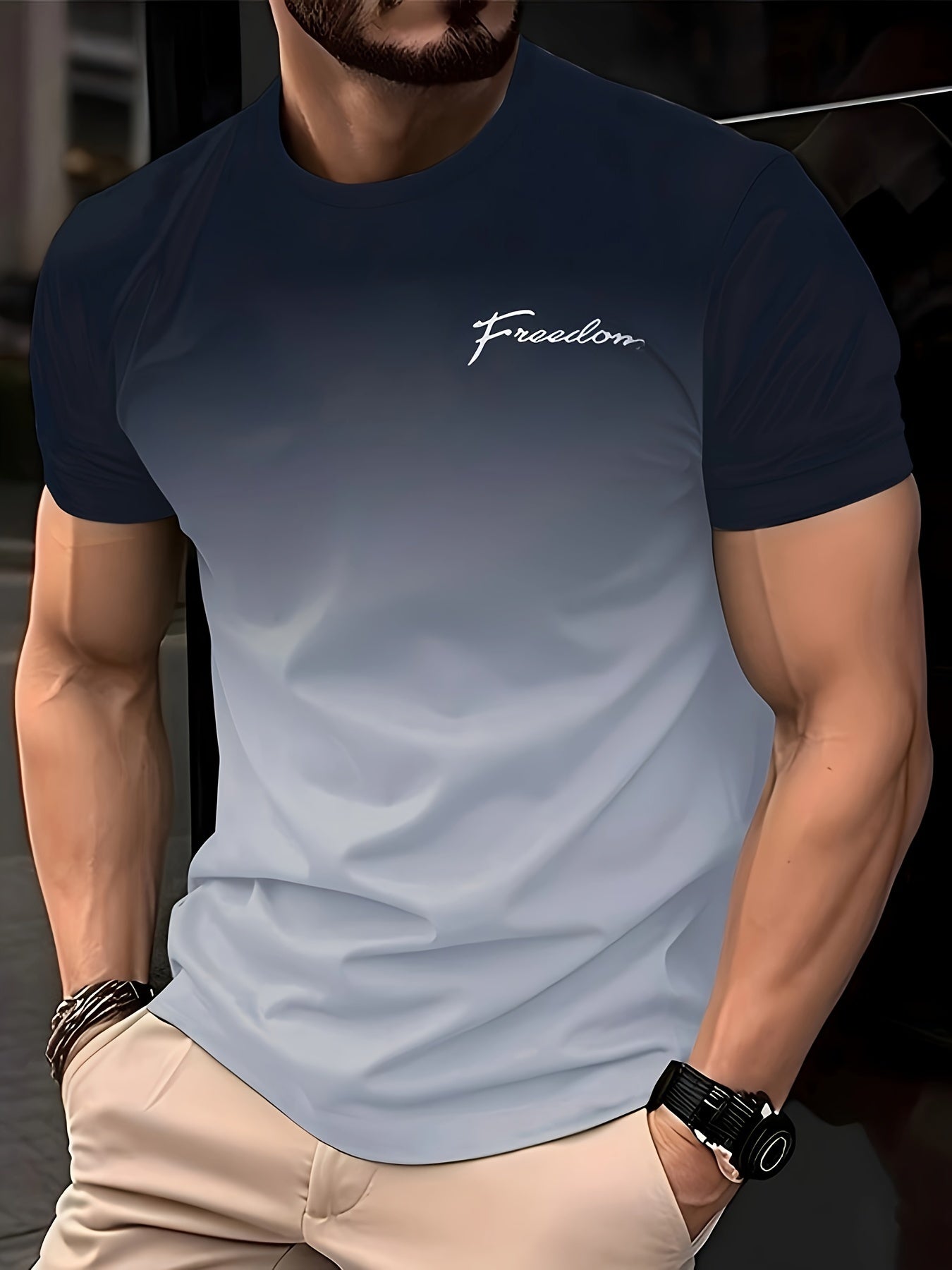 Camiseta de poliéster de corte regular con estampado geométrico 3D casual para hombre