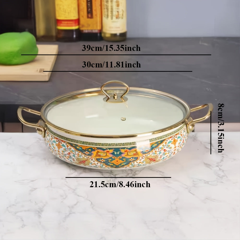 Enamel Porcelain Plate Set Three Flower Colors Golden Borders Kitchen Decor