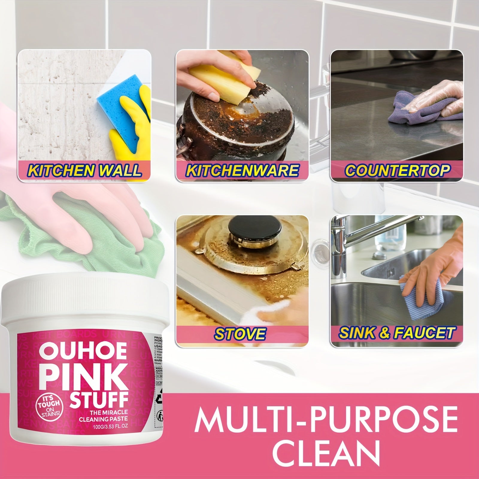 Pink Cleaning Paste for Kitchen Oil Stains Residue Free Gel