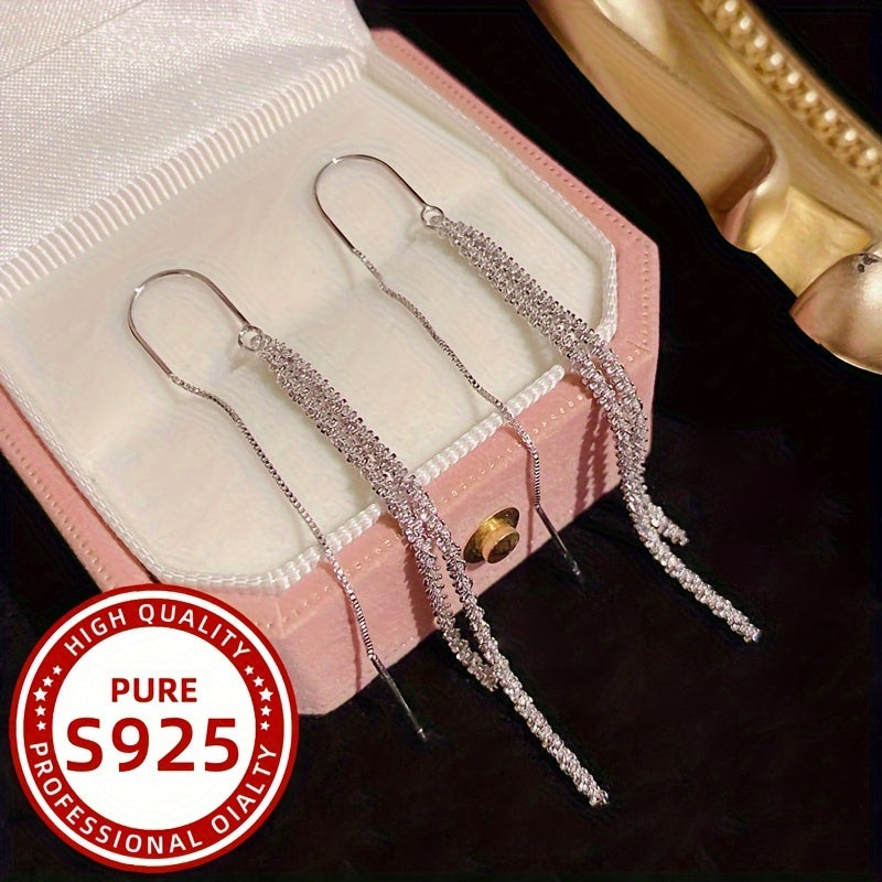 Zargarlik uchun mo'ljallangan, to'y va maxsus tadbirlar uchun mukammal, porloq Sterling Silver 925 gippoallergen zanjir dizayni bilan quloq uzuklari.