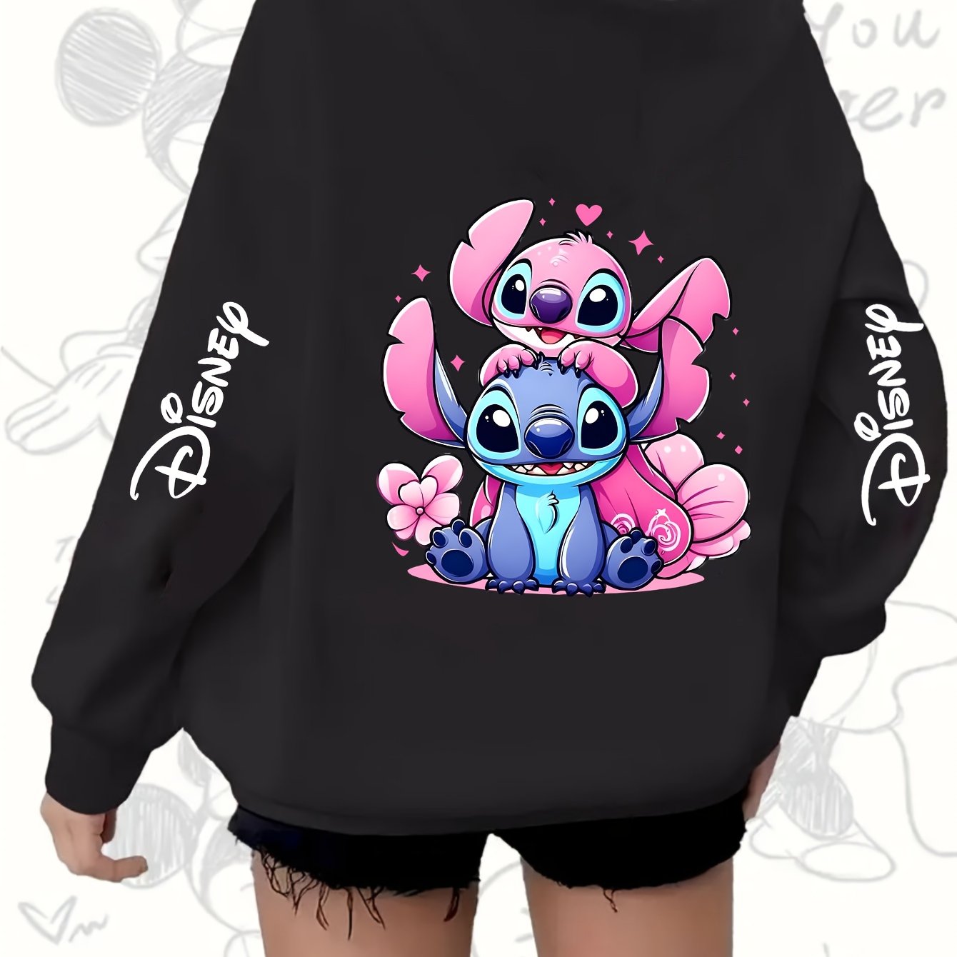 Plus-Size Cartoon Print Zip-Up Hoodie with Pockets and Drawstring for Spring Summer Fall