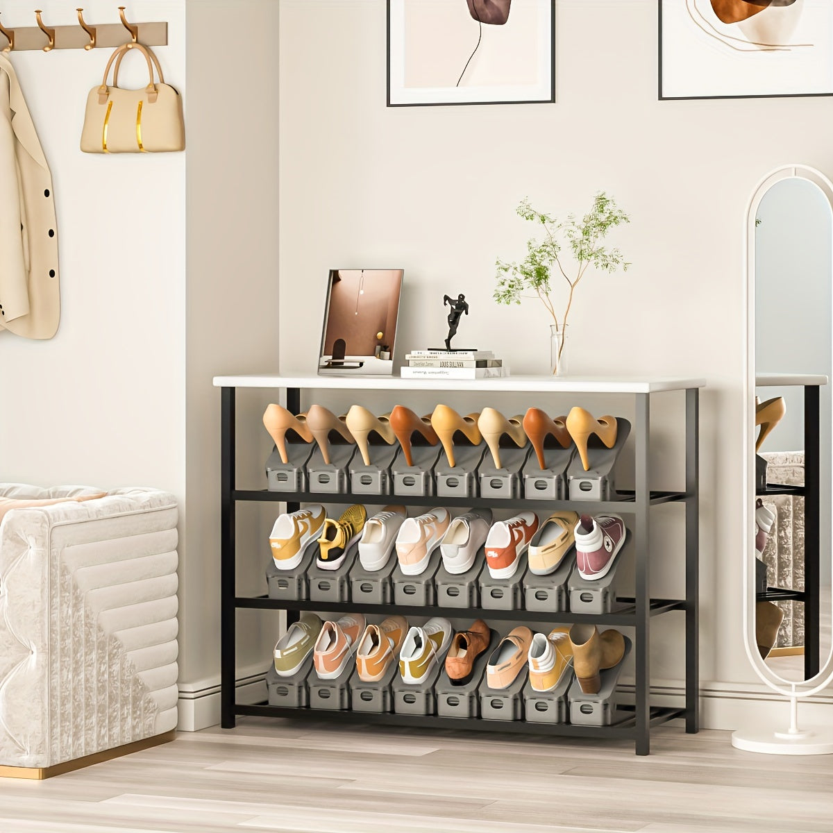 Adjustable Double-Deck Shoe Rack for Entryway and Bedroom Holds 22 Pairs