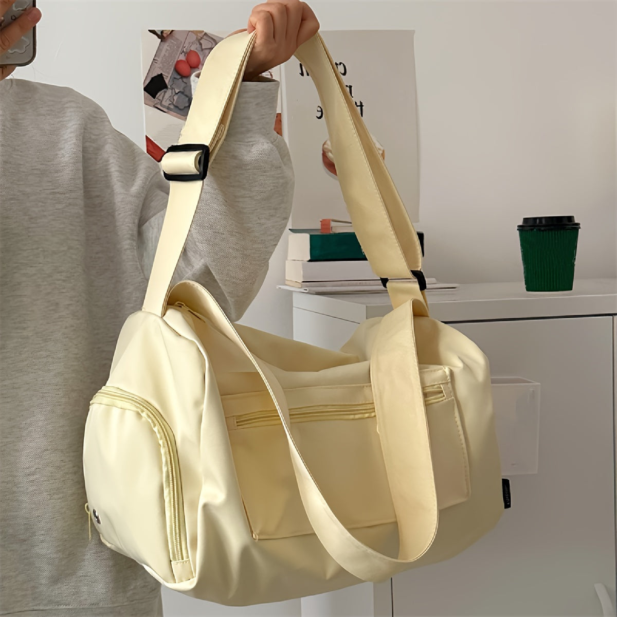 Pink Duffel Bag with Headphone Jack for Gym Travel and Short Trips Lightweight and Stylish