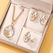 Women’s 4-Piece Teardrop Glass Rhinestone Jewelry Set Alloy Necklace Earrings Vacation Style