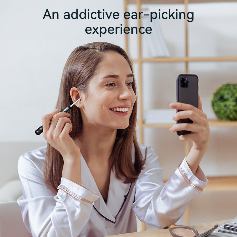 Quloq shilliqni olib tashlash to'plami 6 ta quloq qoshiq qopqog'ini va kamera va yoritgich bilan jihozlangan simsiz asbobni o'z ichiga oladi. iOS va Android bilan mos keladi. Lopata shaklidagi quloq kanali tozalagichni o'z ichiga oladi.