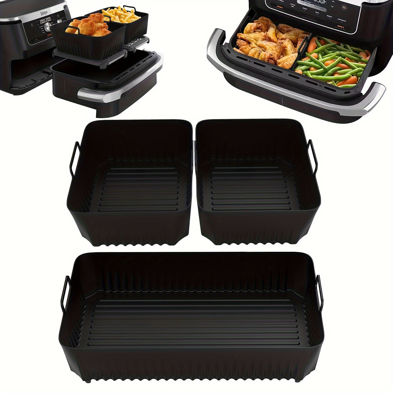 3-Piece Air Fryer Accessories Set Silicone Baking Tray and Frying Pan Mat Heat-Resistant Food Safe