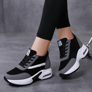 Women's Casual Thick Sole Sneakers Lightweight Air Cushion Low Top Lace-Up Shoes