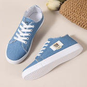 Women's Casual Fabric Flat Lace-Up Sneakers for School and Everyday Use