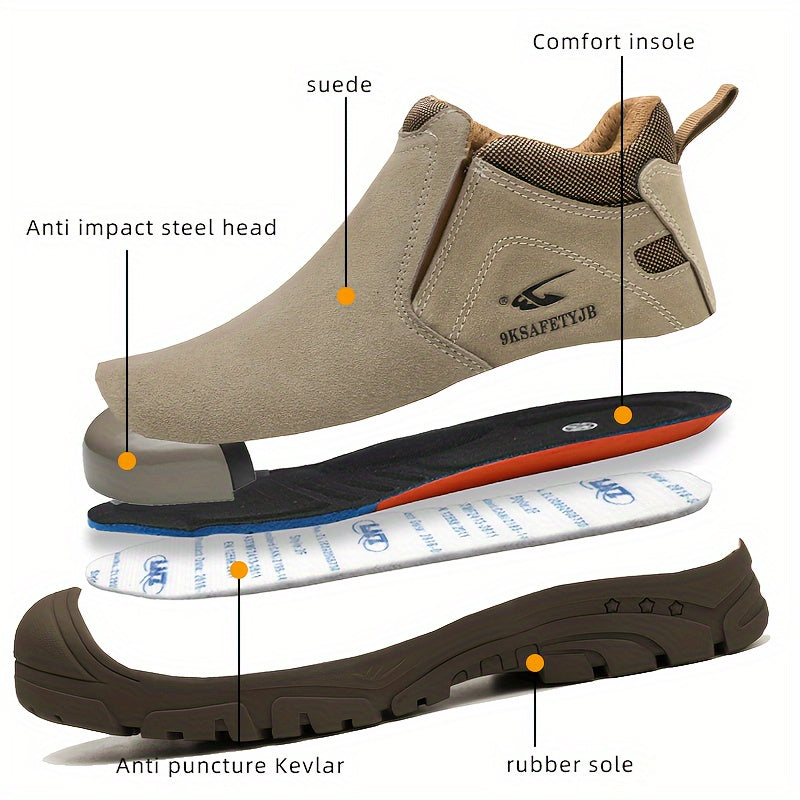 Men's Steel Toe Safety Shoes Durable Cow Leather Non-Slip Rubber Shock Absorbing