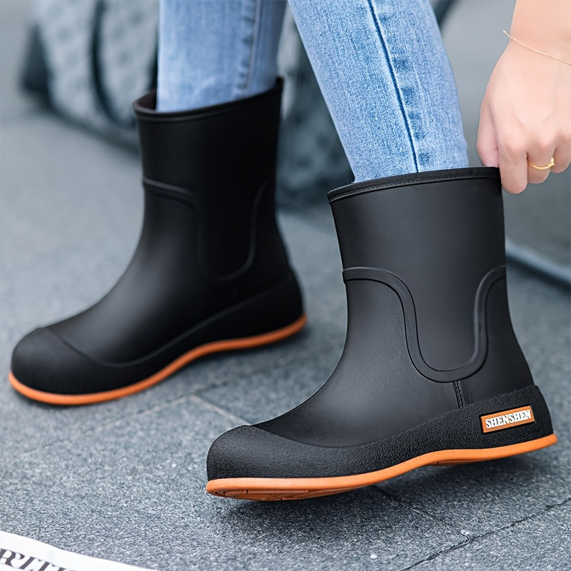 Women's PVC Rain Boots Slip-Resistant All-Season White and Orange