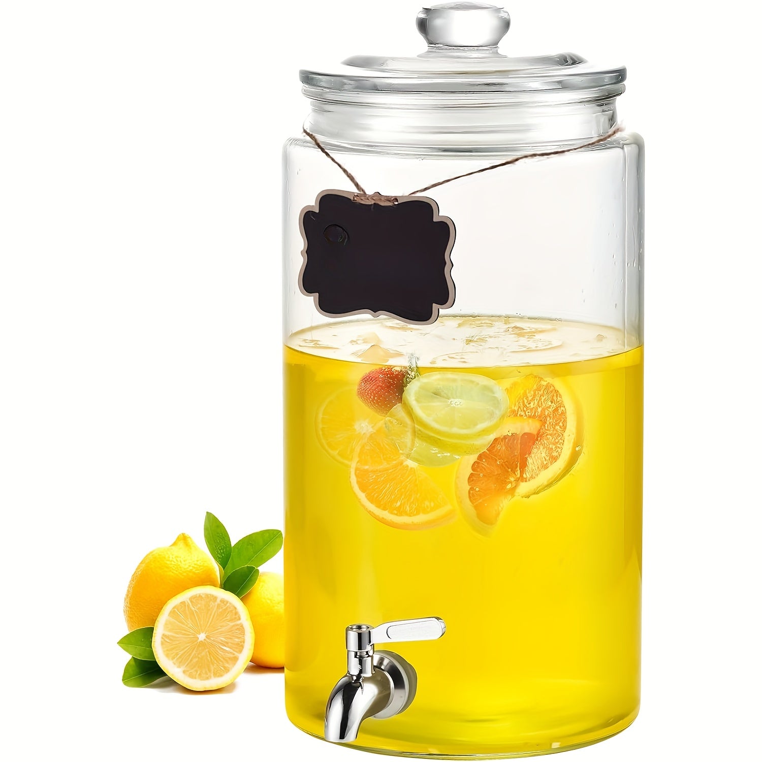 Glass Beverage Dispenser with Stainless Steel Faucet, BPA-Free, Dishwasher Safe