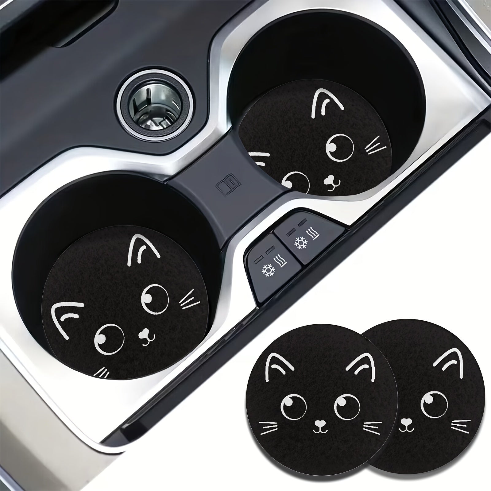 Ayollar uchun keramik avtomobil shamlari, qora mushuk naqshli stakan tutqichlar, 2 ta paket