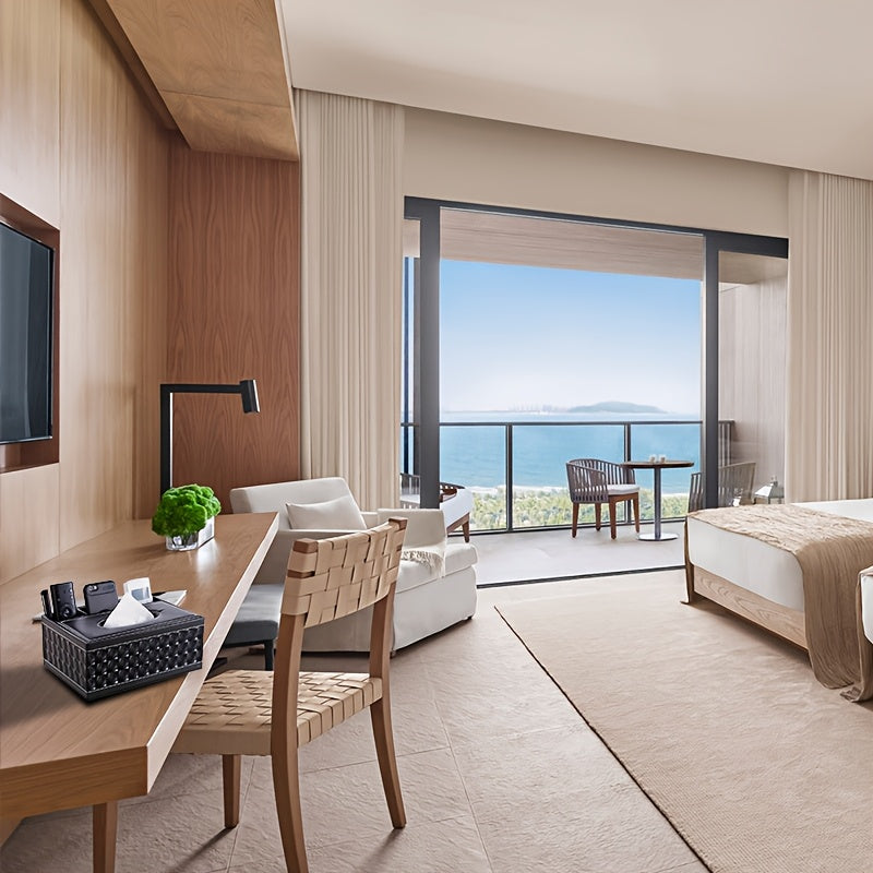 Faux Leather Tissue and Storage Box with Four Compartments Remote Holder Napkin Organizer for Living Room