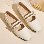 Women's Casual Flat Shoes White Gold Buckle Comfortable Slip-On