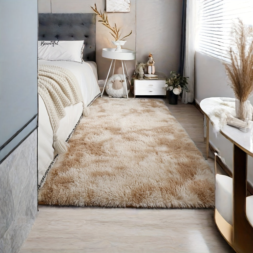 Beige Shaggy Area Rug with Non-Slip Backing for Bedroom Living Room Decor