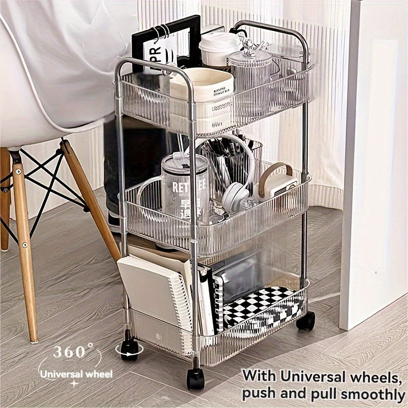 Acrylic Rolling Storage Cart with 3/4 Transparent Layers and 360° Wheels for Bedroom Bathroom Kitchen